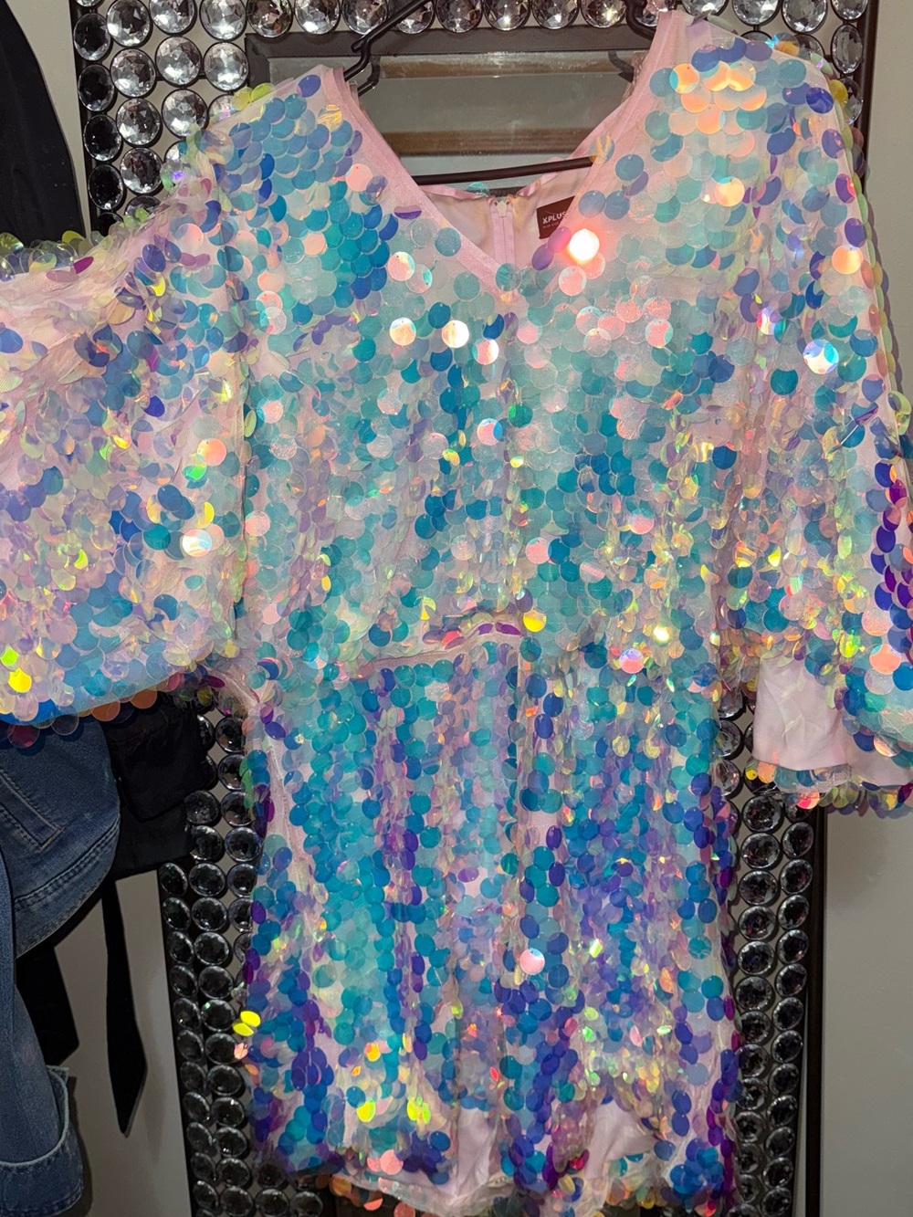 XPluswear Iridescent Sequin Romper